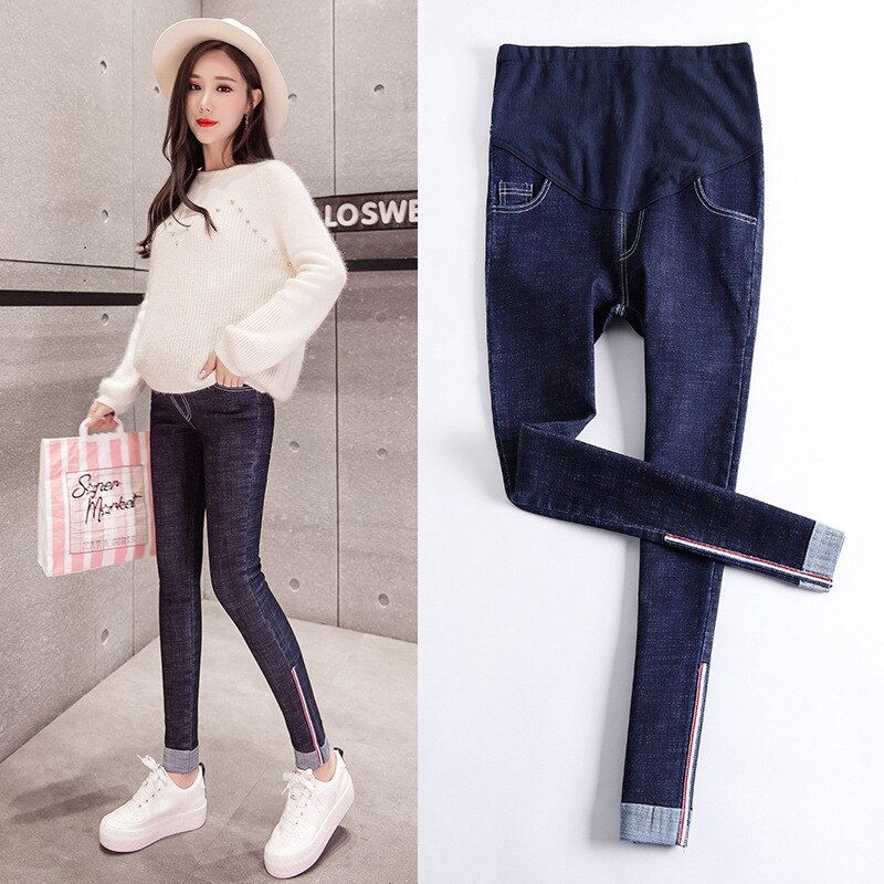 Buy Hole Maternity Belly Jeans Waist Stretch Denim Button Pants Clothes For Pregnant Women Ventilate Pregnancy Pencil
