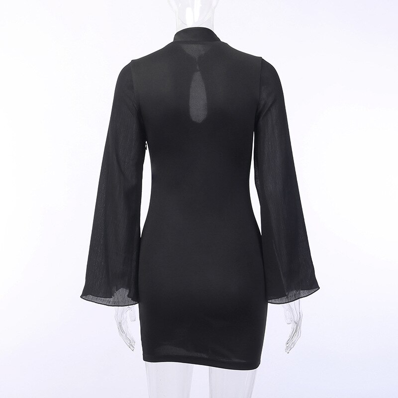 Donkerzwarte vintage gothic lolita jurken dames flare lange mouwen punk chique jurk esthetische herfst winter cheongsam