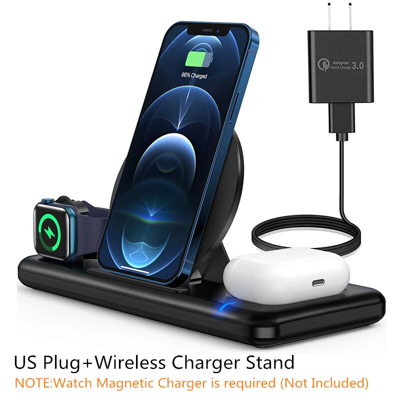 Aikulli Draadloze Oplader 3 In 1 Snelle Wireless Charging Stand Voor Iphone 12 11 Xr Xs X 8 Apple Horloge 6 5 4 3 2 Airpods Pro Lading: US wireless stand