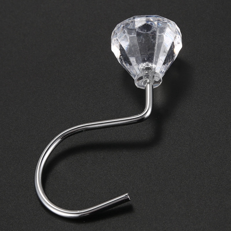 Pack of 12 Shower Curtain Hooks Diamante Style Acrylic + metal
