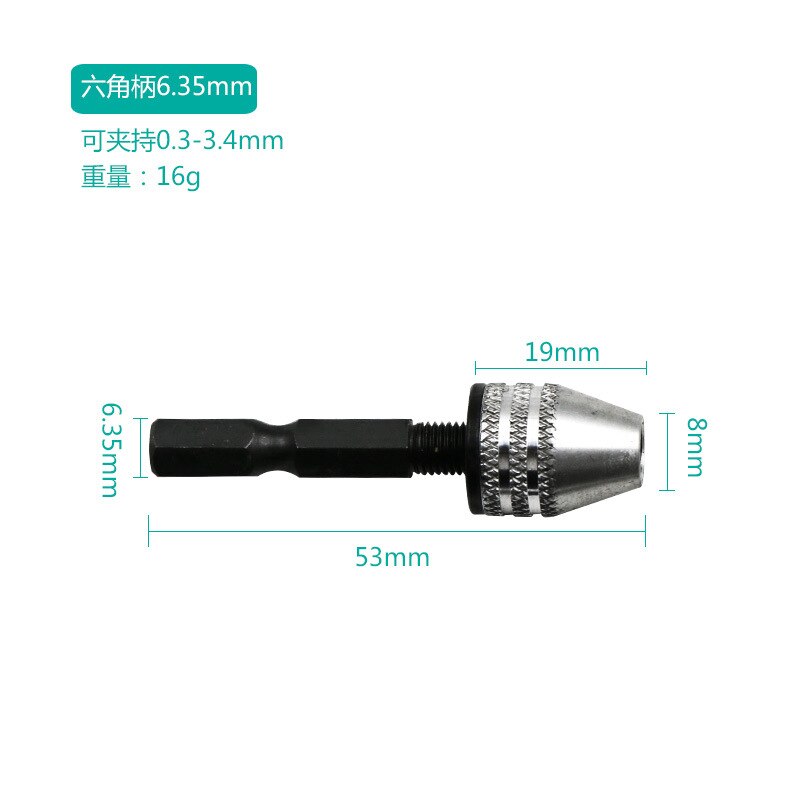 Mini Keyless Drill Chuck 0.3-8mm Self-Tighten Electric Drill Bits Collet Fixture Tools 1/4" Hex Shank Quick Change Converte: 0.3-3.4mm sliver