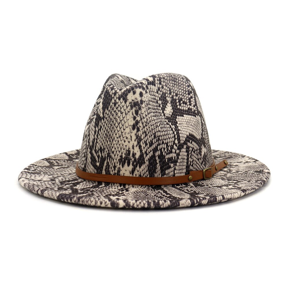 Autumn Winter Snakeskin pattern Fedora Top Jazz Hats Wide Brim Fedora Hats for Woman: 8