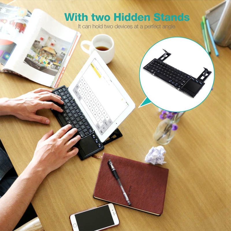 Portable Universal Folding Keyboard With Touchpad And Stand Bluetooth Wireless 3.0 Keyboards For Tablet SmartPhone Desktop PC