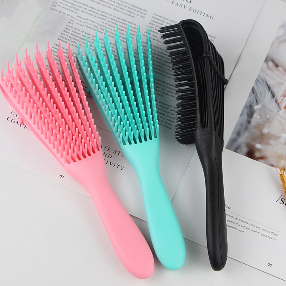 Vrouwen Haar Hoofdhuid Massage Kam Rubber Handvat Nat Krullend Haarborstel Salon Kappers Styling Tools