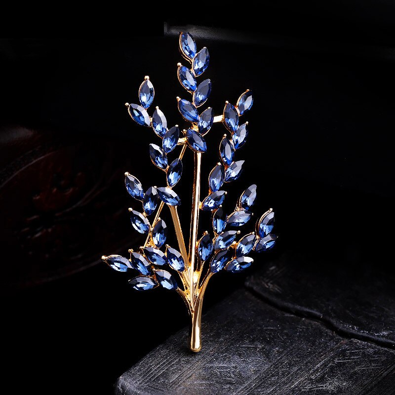 Koreaanse Stijl Stijl Veelzijdige Crystal Tarwe Broche Vrouwen Mode Corsage Broche Kleding Ornament: Champagne Gold  Blue