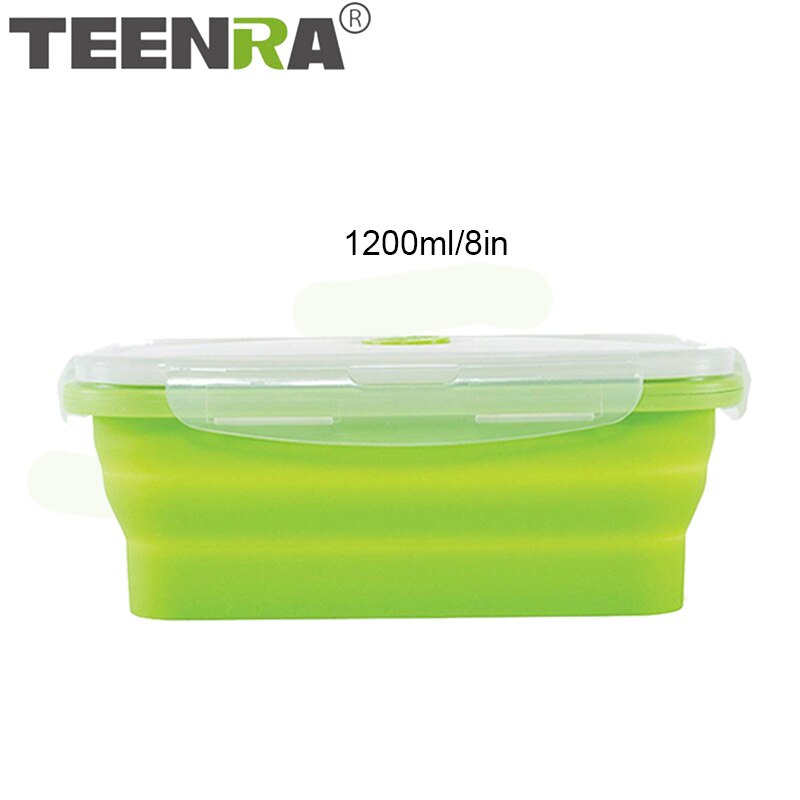 TEENRA Silicone Collapsible Lunch Box Set Silicone Food Container Storage folding Food Bento Lunch Box Microwave Dishwasher Safe: Green 1200ml