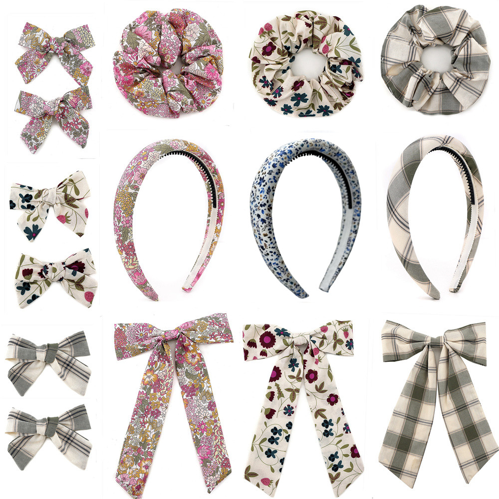 Diadema con estampado Floral a cuadros para niña, diadema a la , accesorios para el cabello con lazo y colorido, diadema con clip para lazo