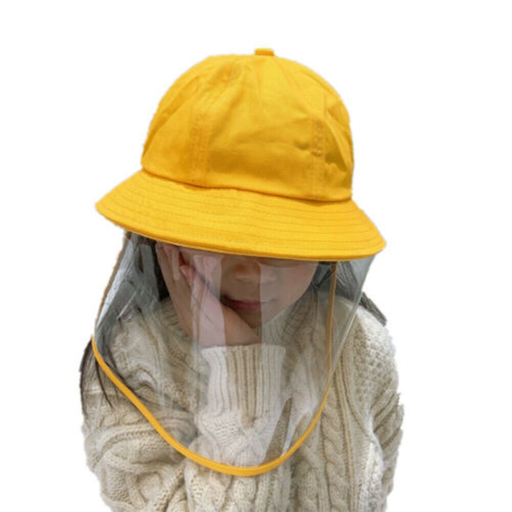 Children Kids Girls Boys Cute Yellow Safety Protective Hats Caps with Clear Saliva-Proof Dust-Proof Sun Visor Full Face Cover