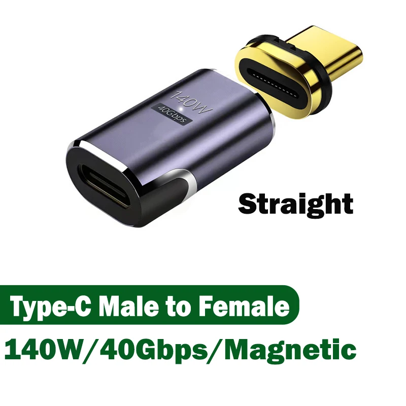 Adaptateur magnétique USB4.0 Thunderbolt 3, USB C vers Type C 40Gbps 140W 100W, câble convertisseur magnétique de charge rapide, adaptateur USB 8K: Black