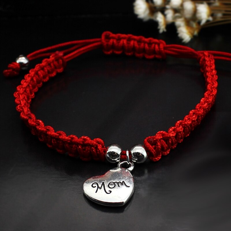 Familia mamá encanto pulseras de hilo rojo cuerda joyería de la suerte el día de la madre bendición familiar brazalete Feminino