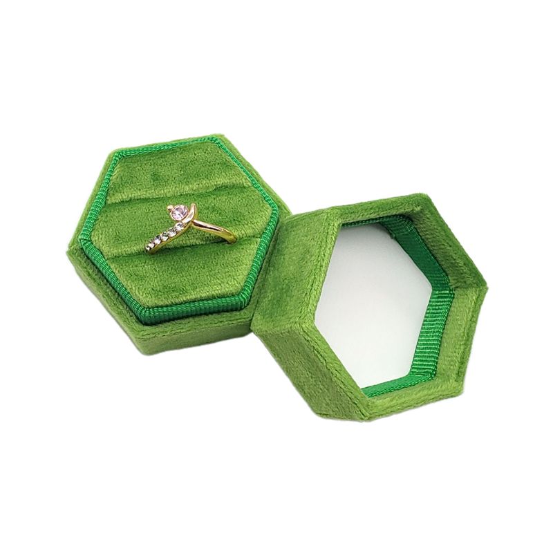 Caja de anillo de terciopelo hexagonal soporte de exhibición de anillo doble con tapa desmontable soporte de caja de anillo para ceremonia de boda: 14