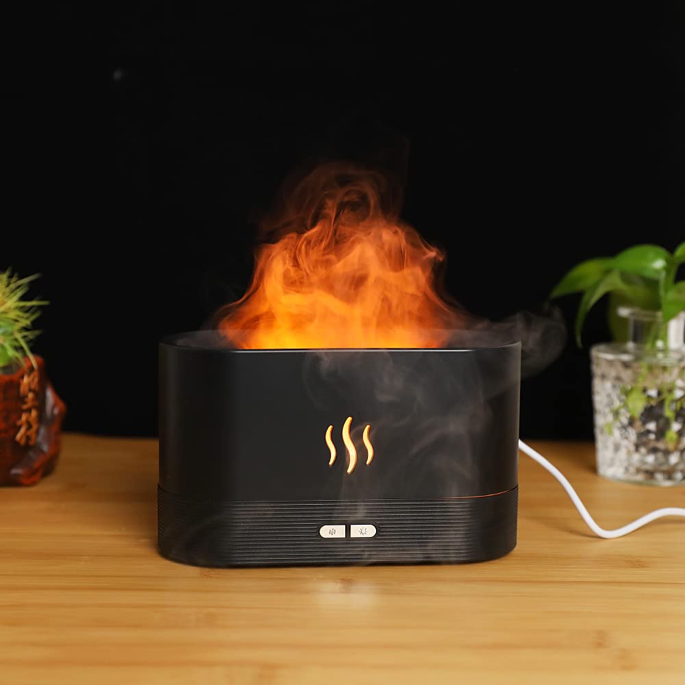 Bærbar aroma diffusor simulering flamme usb ultralyd luftfukter hjemmekontor luftfukter aromaterapi flamme lampe diffusor: Mørk kaki