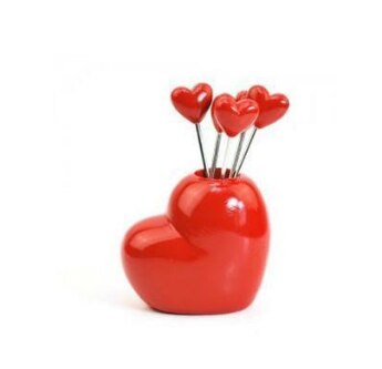 Fourchette à fruits en acier inoxydable | Fourchettes et support de 5 pièces nouveauté cœur rouge, fourchette à fruits en acier inoxydable, cuillère à Dessert, ustensiles de table, outils de cuisine: style 1