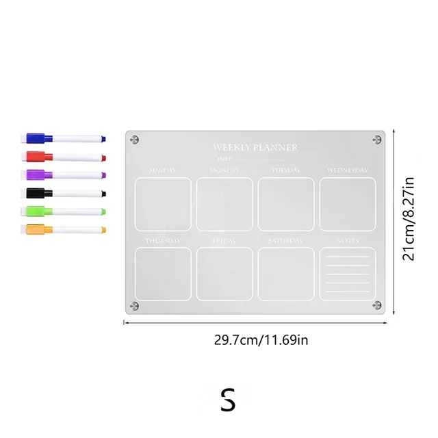 Kühlschrankmagnet, Kalender, Magnettafel, Wochenplaner, wiederverwendbare, trocken abwischbare Tafel, Zeitplan, transparente Kühlschrank-Nachrichten-Menü-Spielereien: Gelb