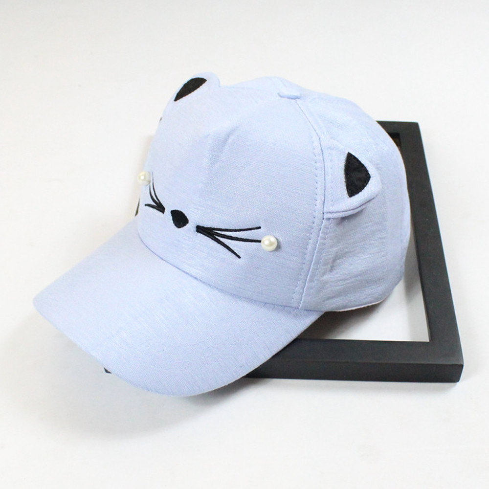 Baseballpet dames heren student unisex zomer schattige kattenoren klep pet verstelbare outdoor snapback hiphop zonnepetten: Lichtblauw