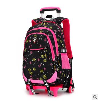 ZIRANYU Rollende rugzak Reizen bagage Trolley schooltas Op wielen meisje Trolley School rugzak tas op wieltjes voor meisje: 6 wheels black