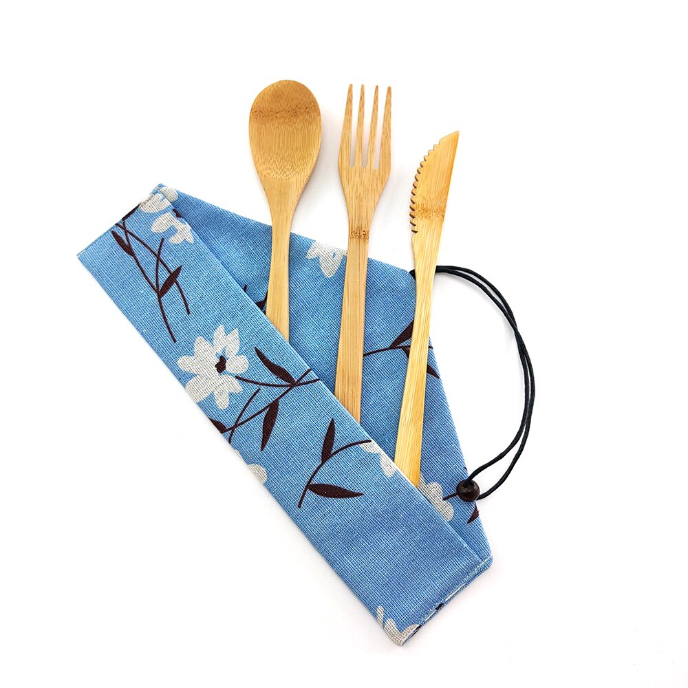 Bamboo Portable Reusable Utensils With Nylon Toothbrush Bamboo Case Travel Cutlery Set Camping Utensils Fork Spoon Knife Set