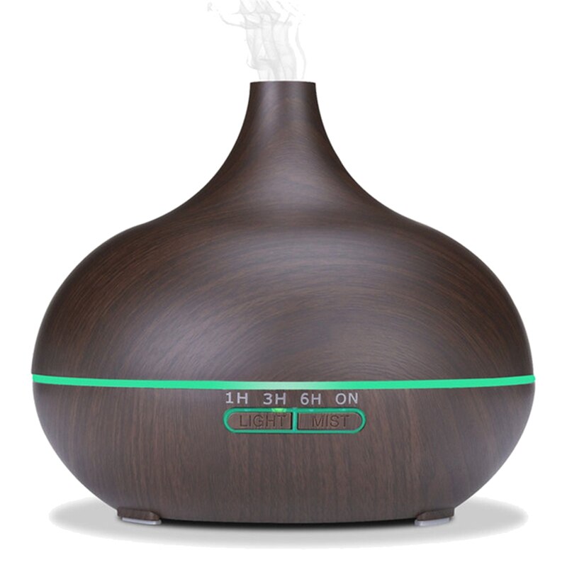 Aroma Essential Oil Diffuser Air Humidifier Wood Grain Remote Control With 7 Color LED Light EU Plug: black