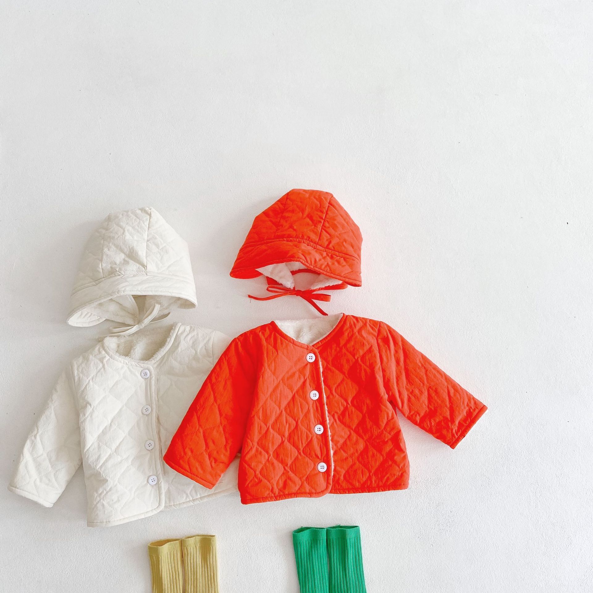 Winter Baby Meisjes En Jongens Effen Kleur Dikker Jas Krijgen Hoed Gratis