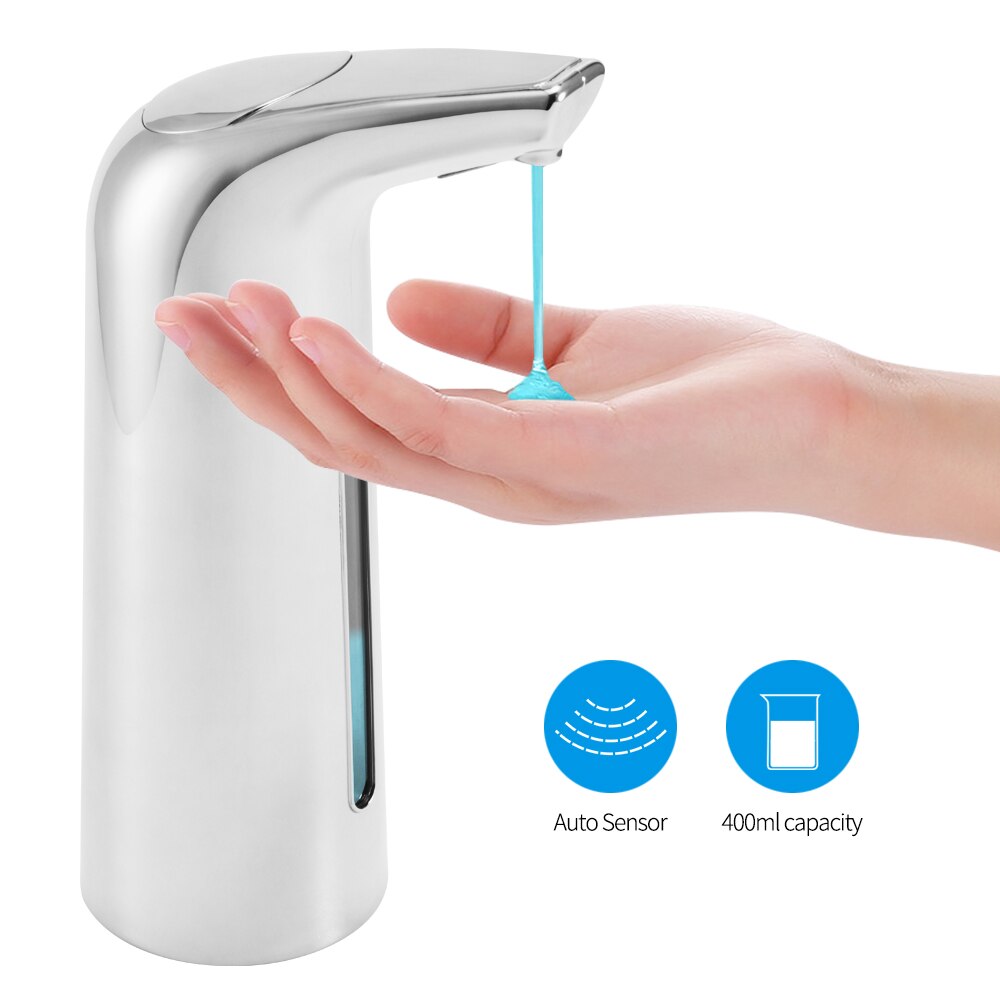 Sæbedispenser automatisk 400ml elektrisk sæbedispenser sensor infrarød skummende håndvaske sæbedispensere til køkken i badeværelset: Sølv
