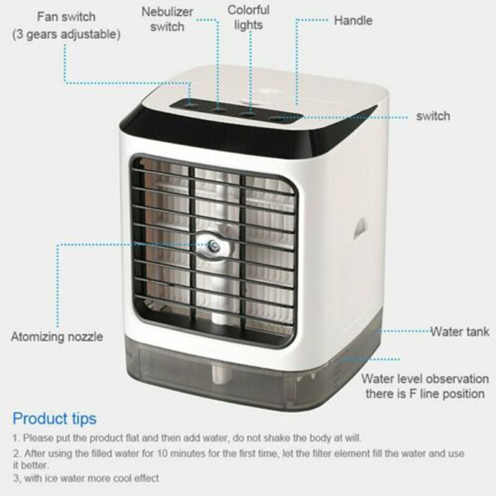 Portable Mini Air Conditioner Water Cool Cooling Fan Cooler Humidifier for Home HVAC Systems & Parts 15x15.2x18.5cm WWO66