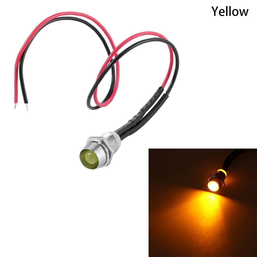 1PC 12V 8mm Multi-color Metal Shell LED Indicator Light Pilot Dash Dashboard Panel Car Van Boat Warning Lamp Bulb With Holder: 1Pc Yellow
