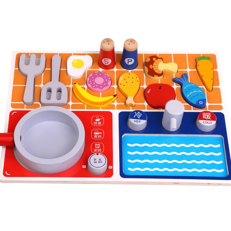 Imulation Holz Spielzeug vorgeben Spielen Haus schneiden Gemüse Fisch Kochen Küche Spielzeug Holz Spielhaus Spielzeug SToy für freundlicher