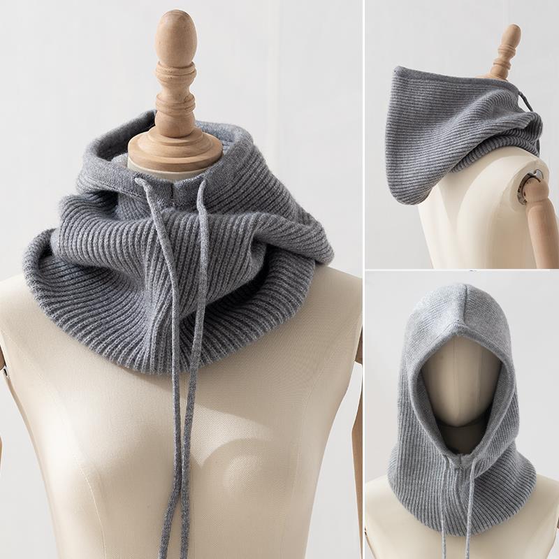 Gorro con capucha para mujer y niña, bufanda de doble uso, de punto grueso y cálido, novedad, Invierno: Grey 01