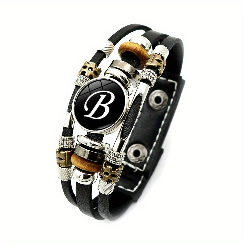 26 Engelse Letters Armbanden, Pu Lederen Armbanden, Retro Punk Stijl Handgemaakte Multi-Layer Kralen Hand Sieraden Paar