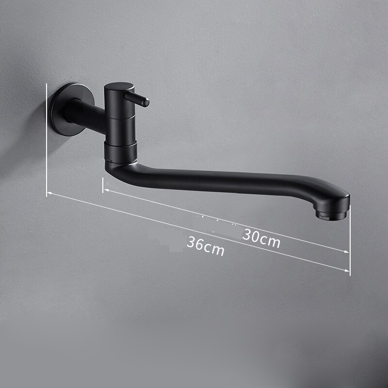 Zwart Enkel Koud Mop Kraan 30Cm/25Cm/15Cm Langer Kraan Uitloop Bad Kraan Wastafel tap: 30cm spout