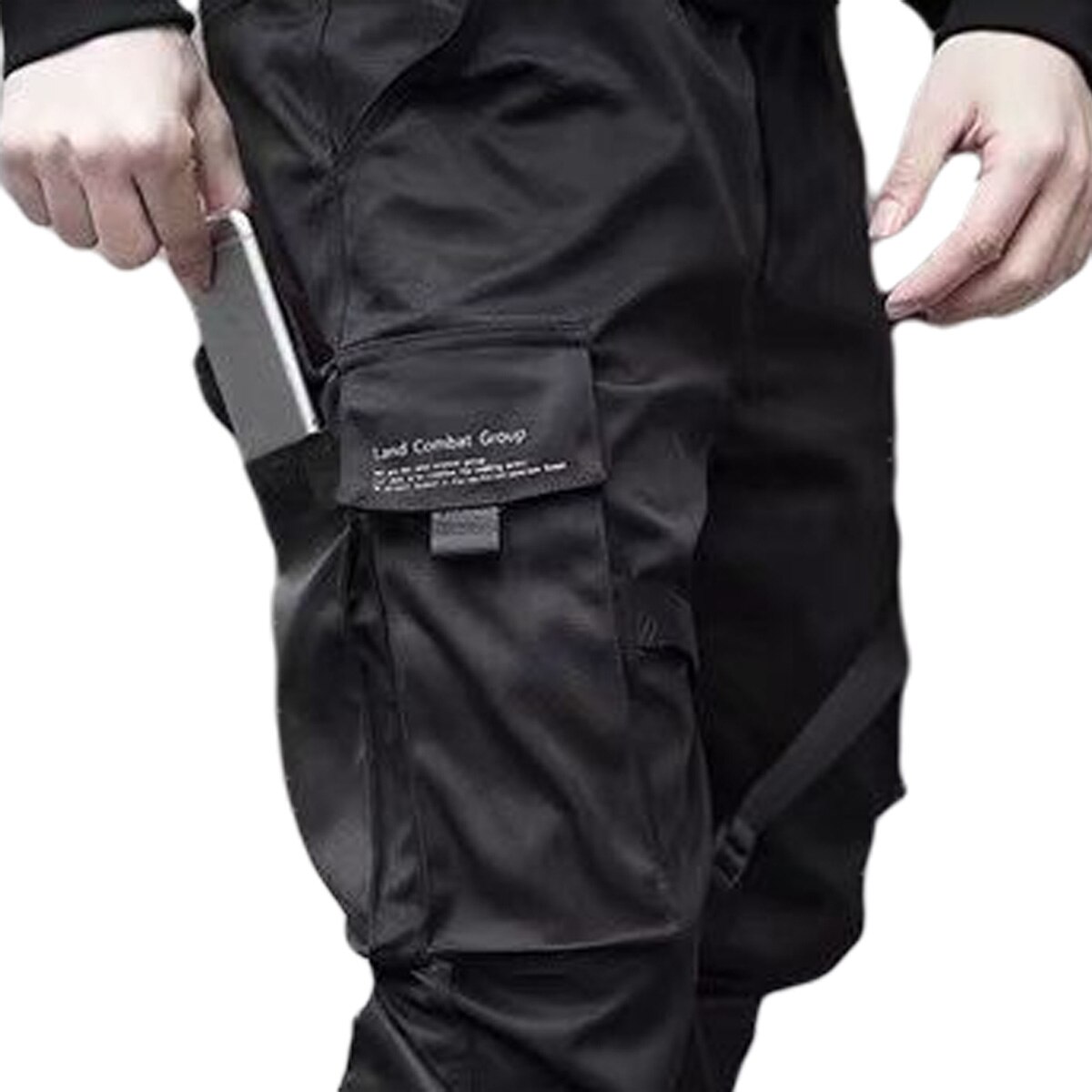 Men's Loose Cargo Pant Adjustable Straps Tapered Trousers with Multi Pockets Hip Hop Male Track Pants Joggers Trousers