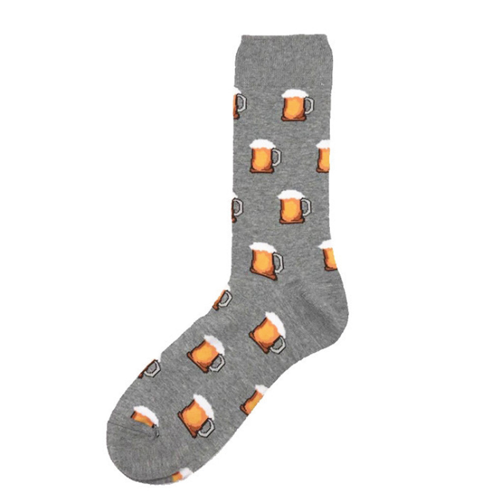 Women's Men's Socks Funny Food Patterns GO Cartoon Pattern Knee High Socks Burger Socks Super Beer Fries Casual Socks: Gray