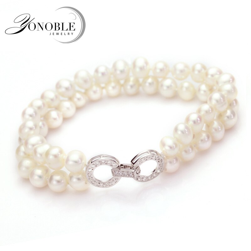 925 Zilveren Sluiting Natuurlijke Zoetwater Parel Braceletl Voor Vrouwen, Echte Mooie Meisje Dubbele Parel Armbanden Femme