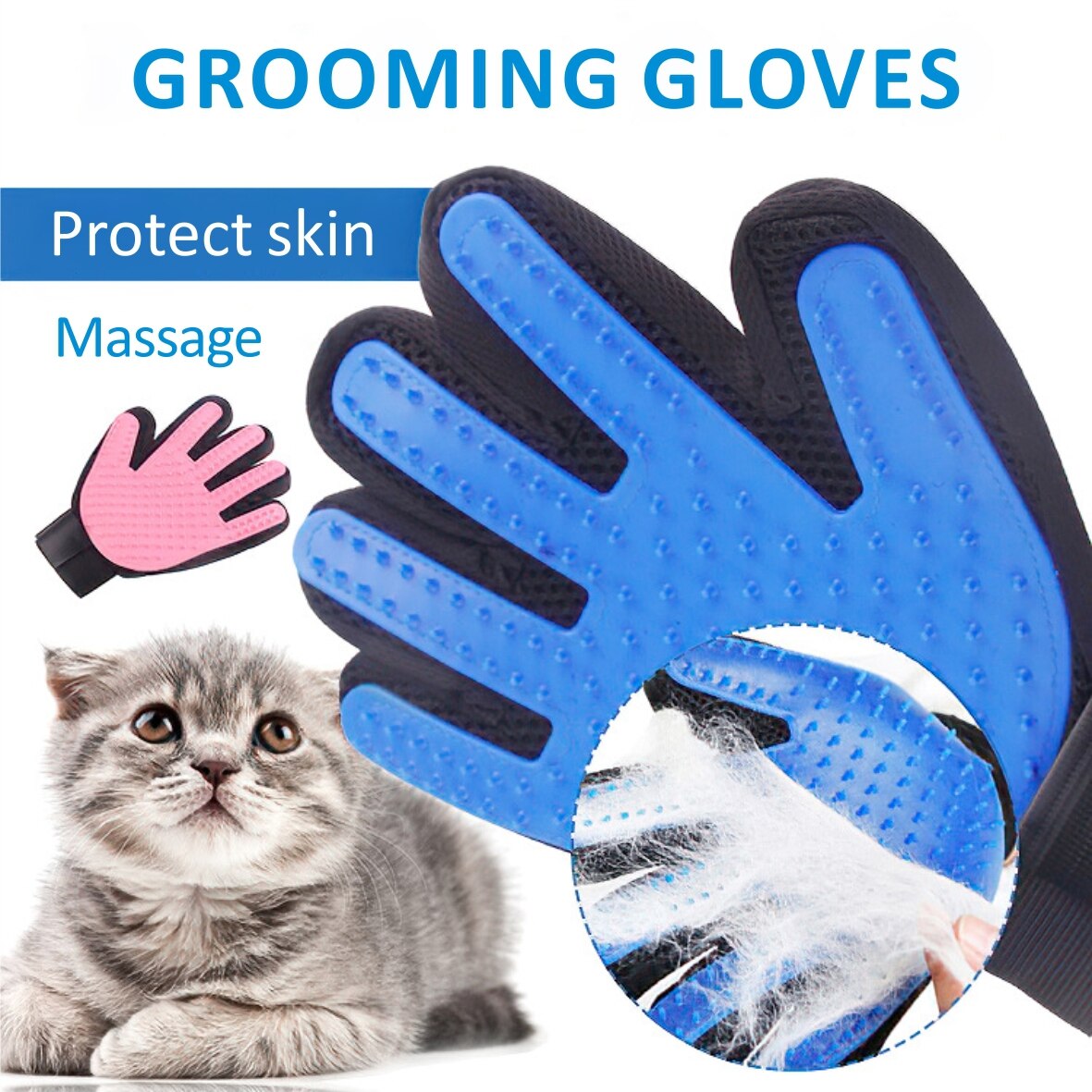 1Pcs Kat Handschoenen Huisdier Producten Pvc Naald Stof Handschoen Voor Hond Grooming En Katten Verwijderen Float Haar Pet Grooming handschoen