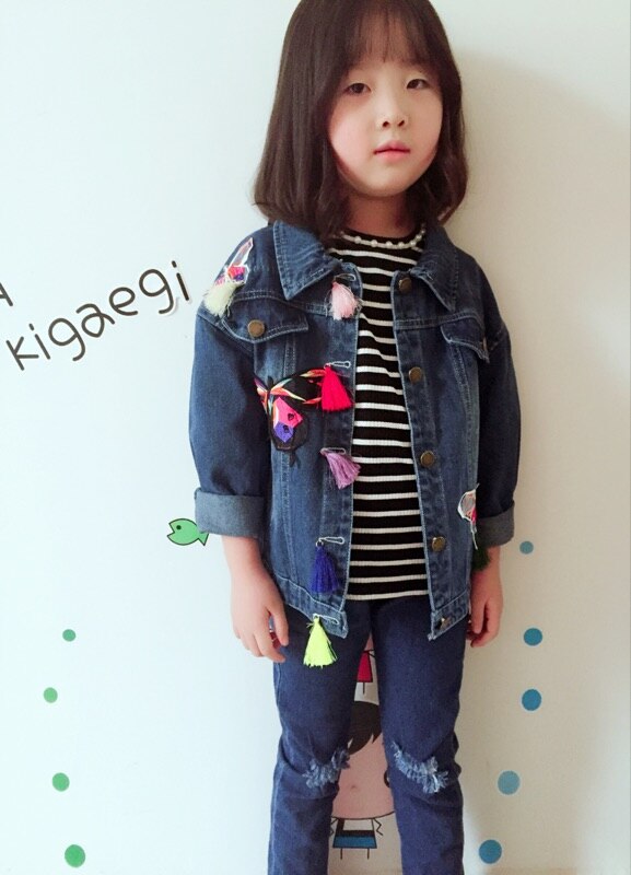 Spring Baby Girl Denim Jacket Embroidery Butterfly Outerwear Girl Casual Jacket Kids Denim Clothes Girl Jean Jacket