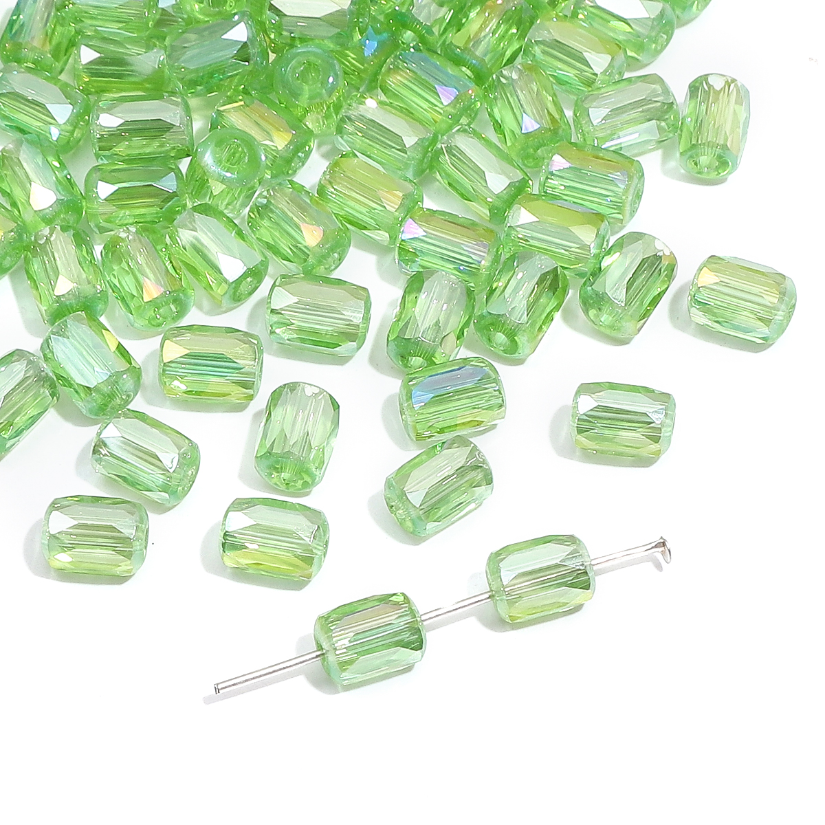 Environ 10 pièces de perles colorées plaquées transparentes en verre, perles rectangulaires coupées en vrac, faites à la main, fabrication de bijoux, accessoires de Bracelet: WHITE