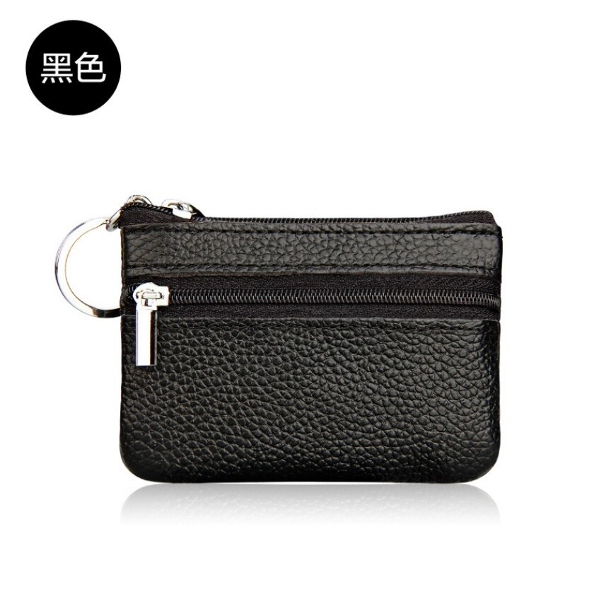 Casual mujer cuero genuino llavero bolsa monedero funda cartera: Black