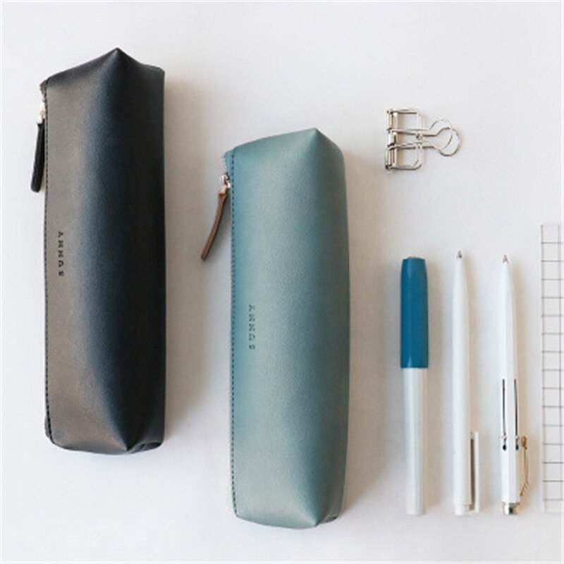 Pu Lederen Pen Potlood Tas Pennenbakje School Gereedschap Case Driehoekige Vorm Vintage Kleur Opslag Pouch Meisjes Jongen Potlood case