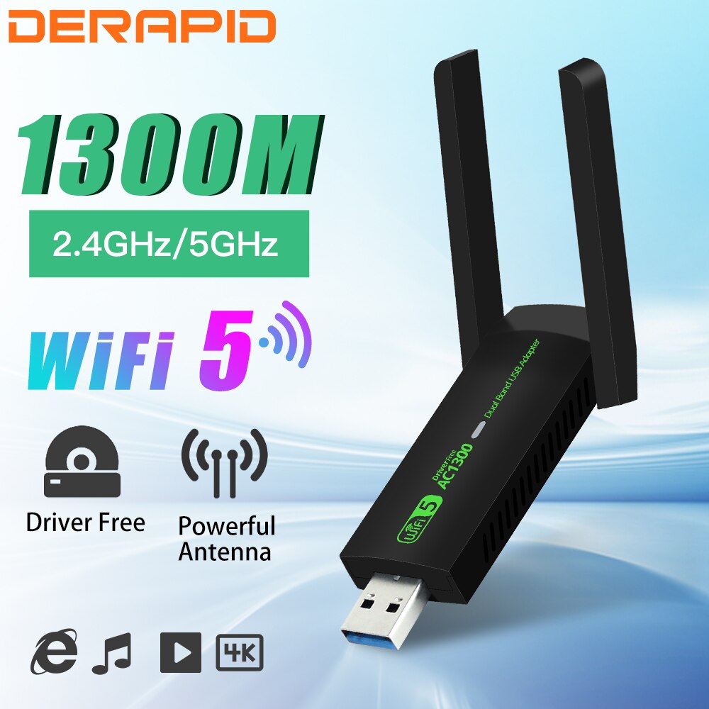 1300Mbps WiFi USB Adapter Dual Band 2,4G/5Ghz Wi-Fi Dongle 802,11 AC Leistungsstarke Antenne Drahtlose Empfänger für PC/Laptop Treiber Kostenloser