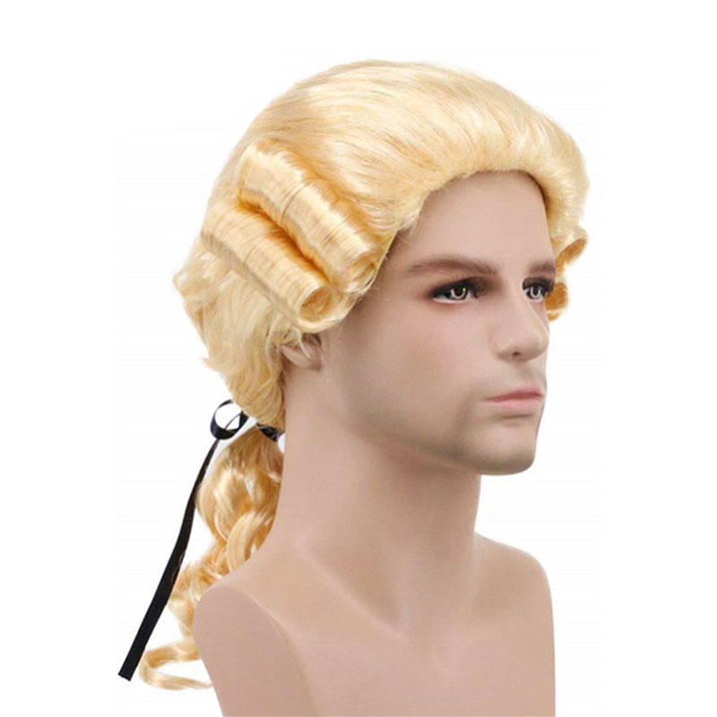 Lawyer Judge Baroque Cosplay Wig Curly Grey White Black Deluxe Historical Long Heat Resistant Synthetic Hair Wigs + Wig Cap: Red