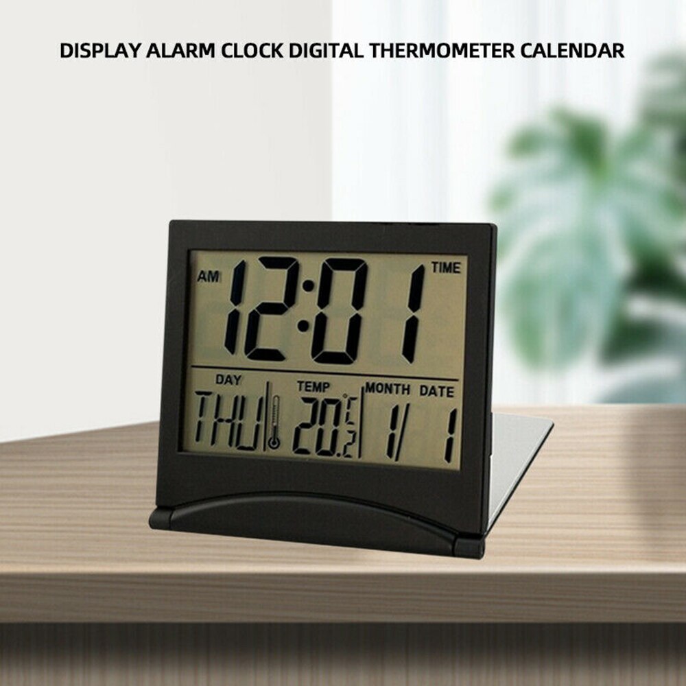Foldable LCD Digital Alarm Clock Desk Table Weather Station Desk Temperature Travel Ectronic Mini Clock Living Room Decor