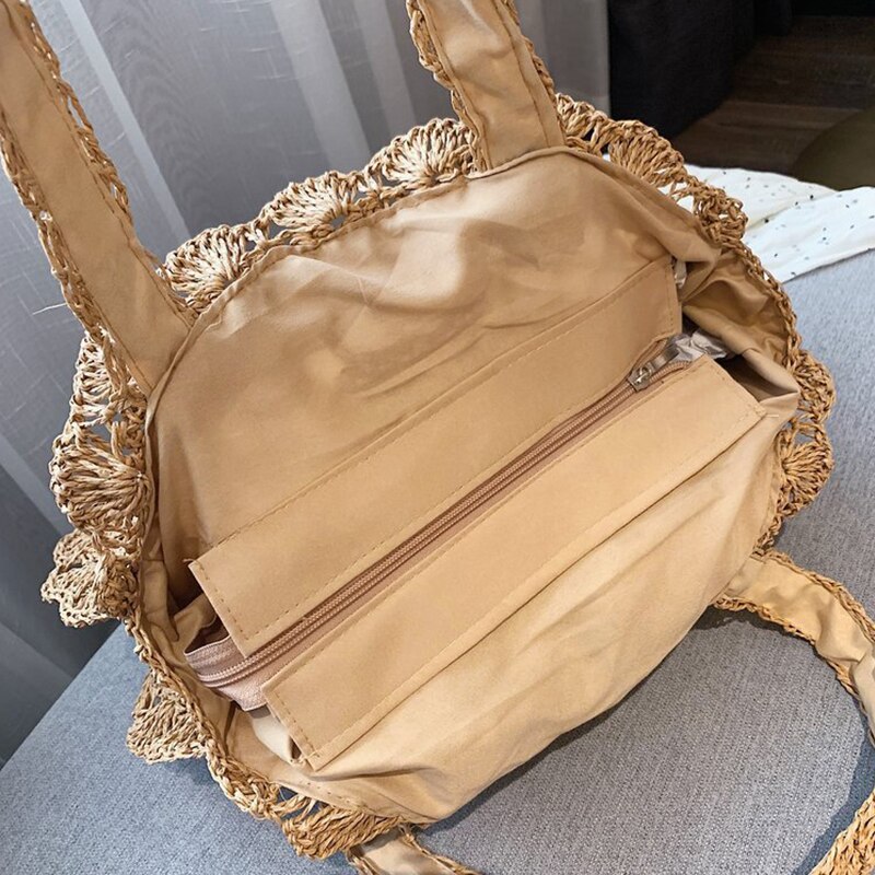 Sac à main en rotin tissé à la main pour femmes, sac en paille fait-main ajouré en forme de cercle, grande capacité, été, voyage, plage, décontracté