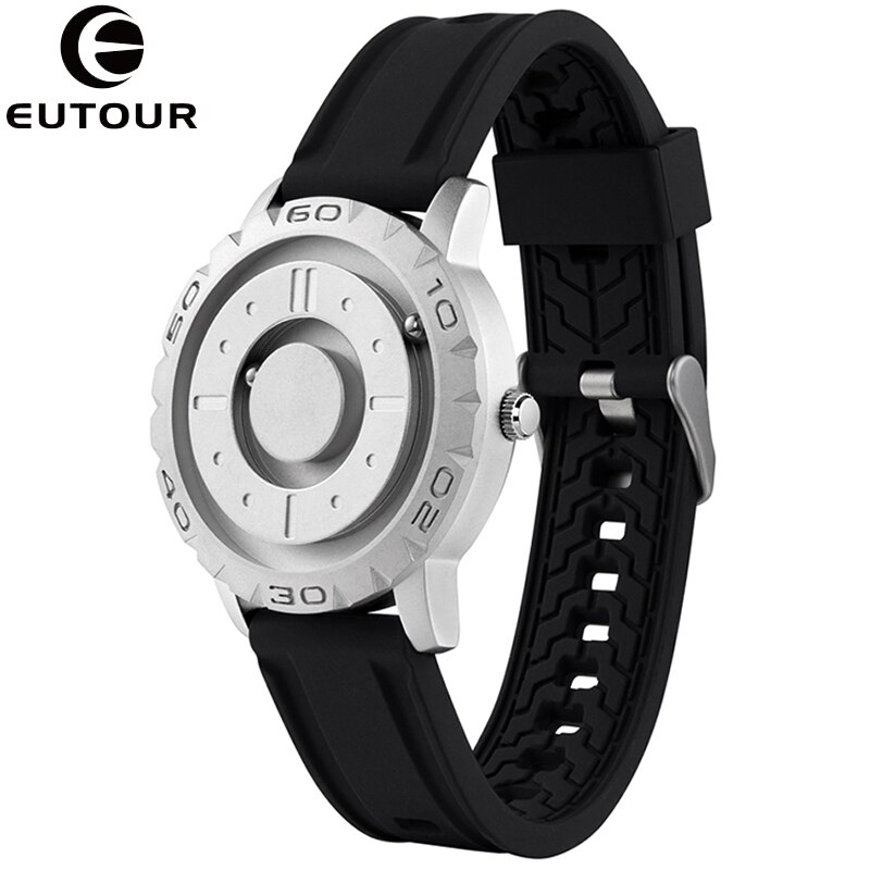 EUTOUR Innovative Black Sliver Magnet Magnetic Metal Multifunctional Watch Men's Sports Quartz Watch Cool Watch Male Reloj