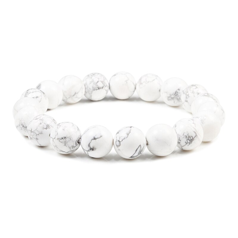 Pulsera con abalorios de piedra Natural para hombre y mujer, brazalete elástico con cuentas de ojo de tigre, Lava volcánica, 6/8/10mm: 10mm White pine