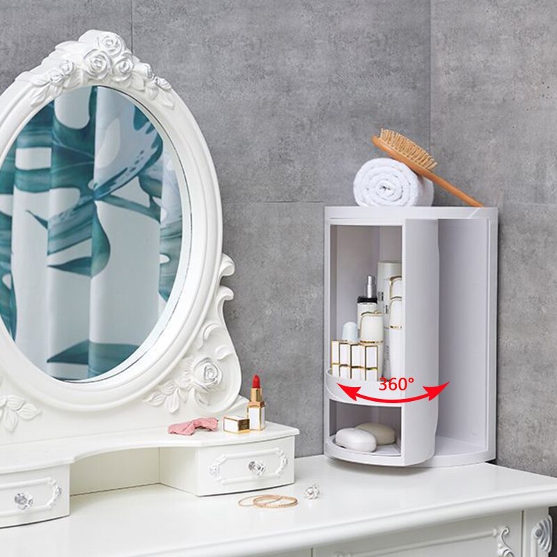 Bathroom 360 Degree Rotating Triangle Shelf Kitchen Toilet Shelf Corner Shelf Bathroom Storage Rack Cabinet Multi Layer Storag