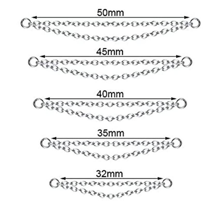 Stainless Steel Double Nose Piercing Chain Nose Chain for Woman Nostril Piercing Nose Stud Decoration Piercing Chain: WHITE / Black Gun Plated