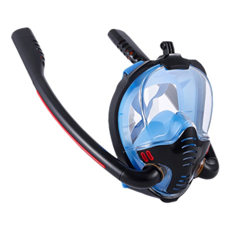 Full Face Snorkel Mask with Detachable Camera Mount 180 Degree Panoramic HD View Anti-Fog Anti-Leak Snorkeling Gear CMG7: black blue / S/M
