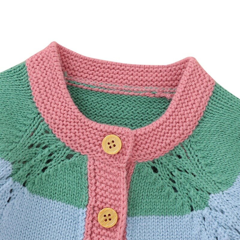 Winter Warm Kids Casual Sweater Baby Girl Rainbow Striped Print Cotton Knitted Outerwear Clothes