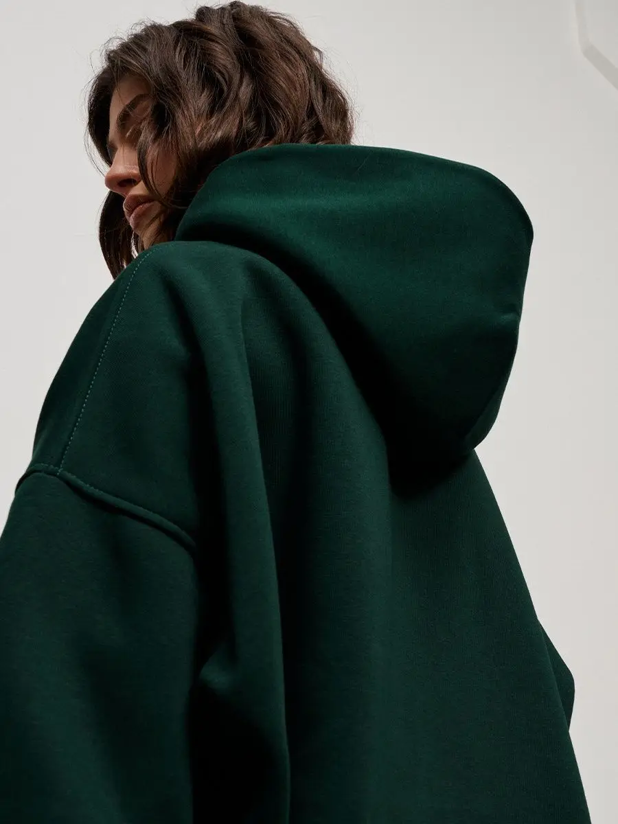 Bornladies store hettegensere og gensere for kvinner høst vinter tykke varme fleecegensere jenter streetwear løs genser: M / Mørk grønn