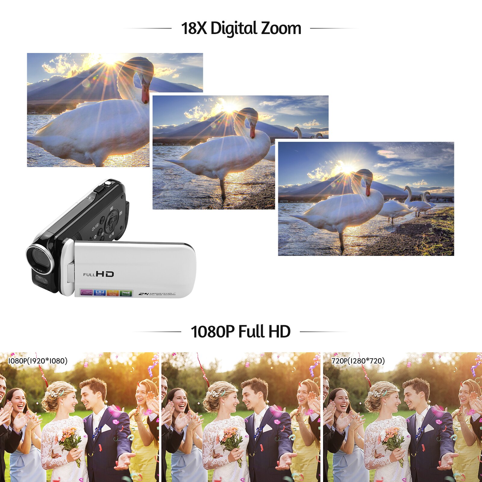 1080P Full HD Mini Digital Video Camera 24MP 3" Touchscreen DV Camcorder 18X Zoom Fill-in Light Battery Remote Control for Kids